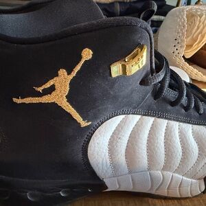 Jordan Black and White Athletic Sneakers with Gold Jumpman